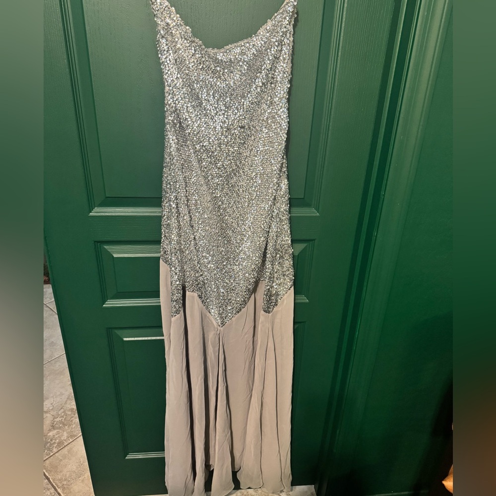 Zara limited edition Barbie Strapless Silver sequin/ sheer Dress sz L